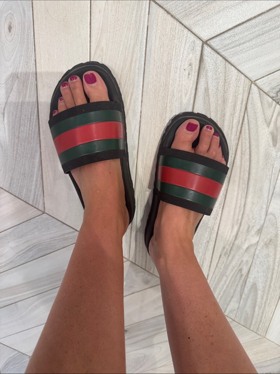 Gucci Slide sandal men 5 (6.5 W) Red and Green Web Stripe main image 5